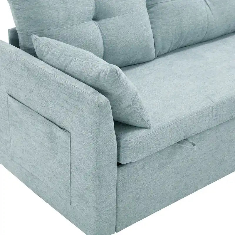 Divano sezionale a L a 3 posti verde 81.1 con chaise longue reversibile, sedili contenitore, telaio in legno massello resistente