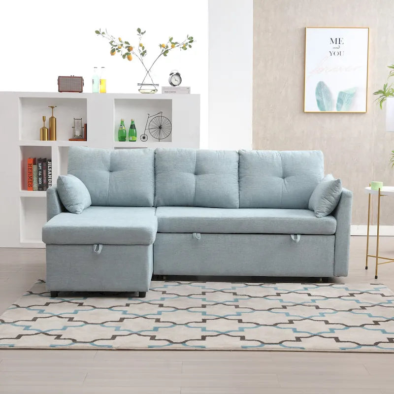 Divano sezionale a L a 3 posti verde 81.1 con chaise longue reversibile, sedili contenitore, telaio in legno massello resistente