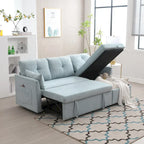 Divano sezionale a L a 3 posti verde 81.1 con chaise longue reversibile, sedili contenitore, telaio in legno massello resistente