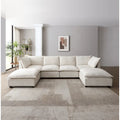Divano componibile modulare a 6 posti a forma di U personalizzabile beige 130 con pouf convertibile e opzioni di montaggio versatili
