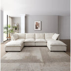 Divano componibile modulare a 6 posti a forma di U personalizzabile beige 130 con pouf convertibile e opzioni di montaggio versatili