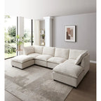 Divano componibile modulare a 6 posti a forma di U personalizzabile beige 130 con pouf convertibile e opzioni di montaggio versatili