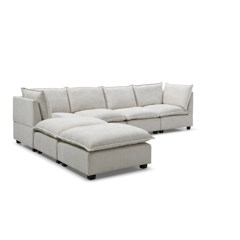 Divano componibile modulare a 6 posti a forma di U personalizzabile beige 130 con pouf convertibile e opzioni di montaggio versatili