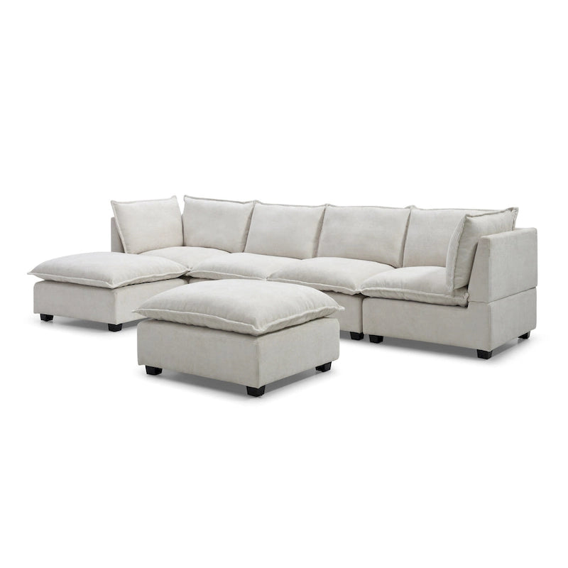 Divano componibile modulare a 6 posti a forma di U personalizzabile beige 130 con pouf convertibile e opzioni di montaggio versatili