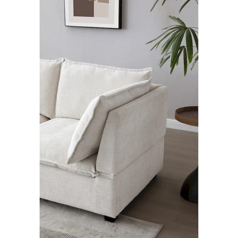 Divano componibile modulare a 6 posti a forma di U personalizzabile beige 130 con pouf convertibile e opzioni di montaggio versatili