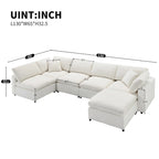 Canapé modulable en forme de U en chenille beige 130, 6 pièces