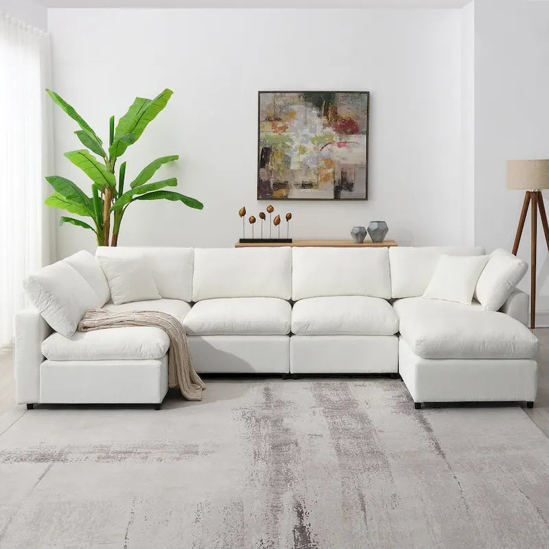 Canapé modulable en forme de U en chenille beige 130, 6 pièces