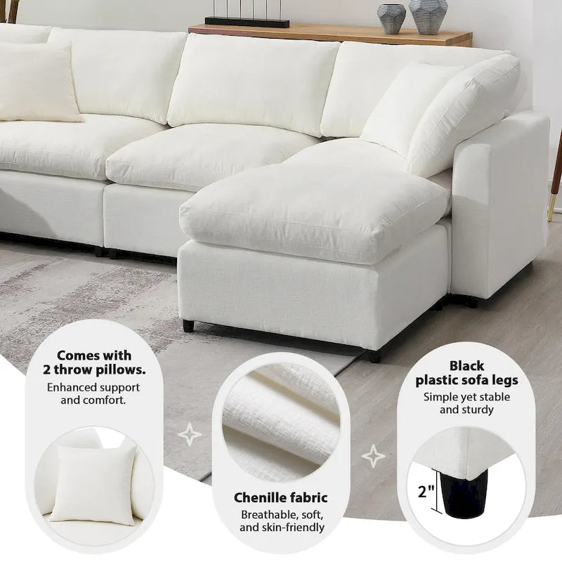 Canapé modulable en forme de U en chenille beige 130, 6 pièces
