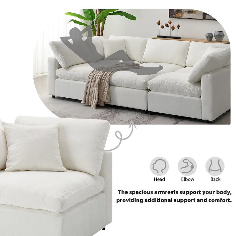 Canapé modulable en forme de U en chenille beige 130, 6 pièces