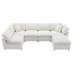 Canapé modulable en forme de U en chenille beige 130, 6 pièces
