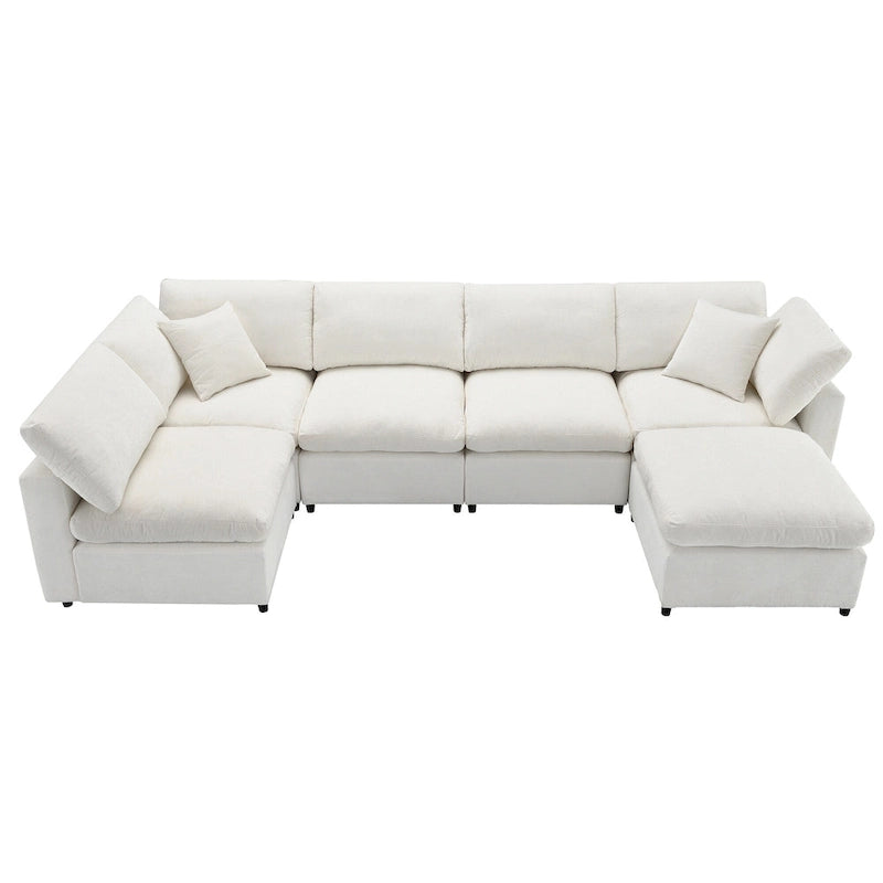 Canapé modulable en forme de U en chenille beige 130, 6 pièces