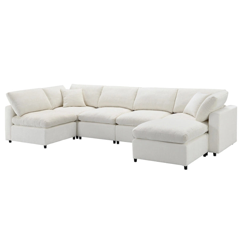Canapé modulable en forme de U en chenille beige 130, 6 pièces
