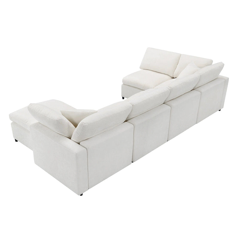 Canapé modulable en forme de U en chenille beige 130, 6 pièces