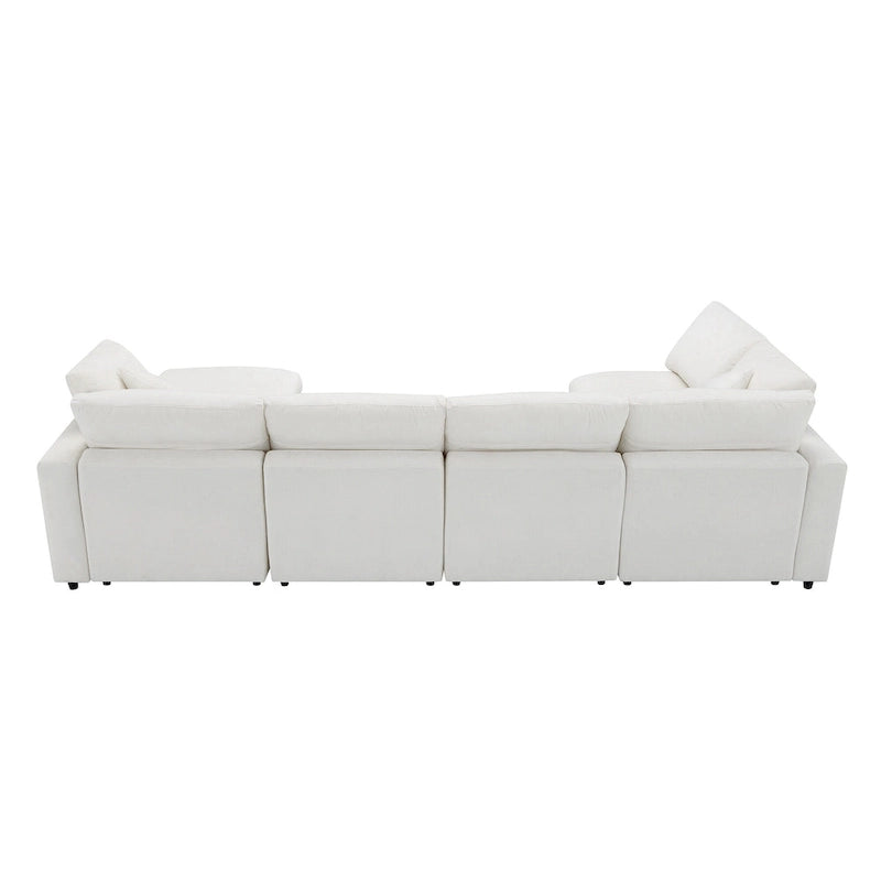 Canapé modulable en forme de U en chenille beige 130, 6 pièces