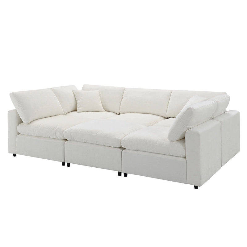 Canapé modulable en forme de U en chenille beige 130, 6 pièces