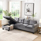 Divano a 4 posti moderno grigio 97,8 con chaise longue contenitore