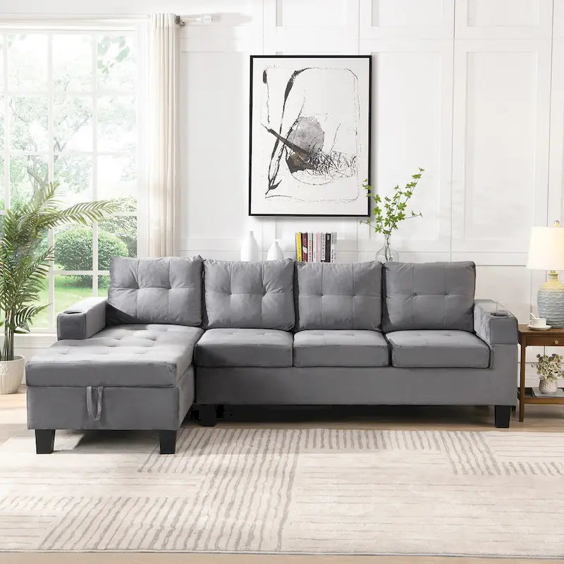 Divano a 4 posti moderno grigio 97,8 con chaise longue contenitore