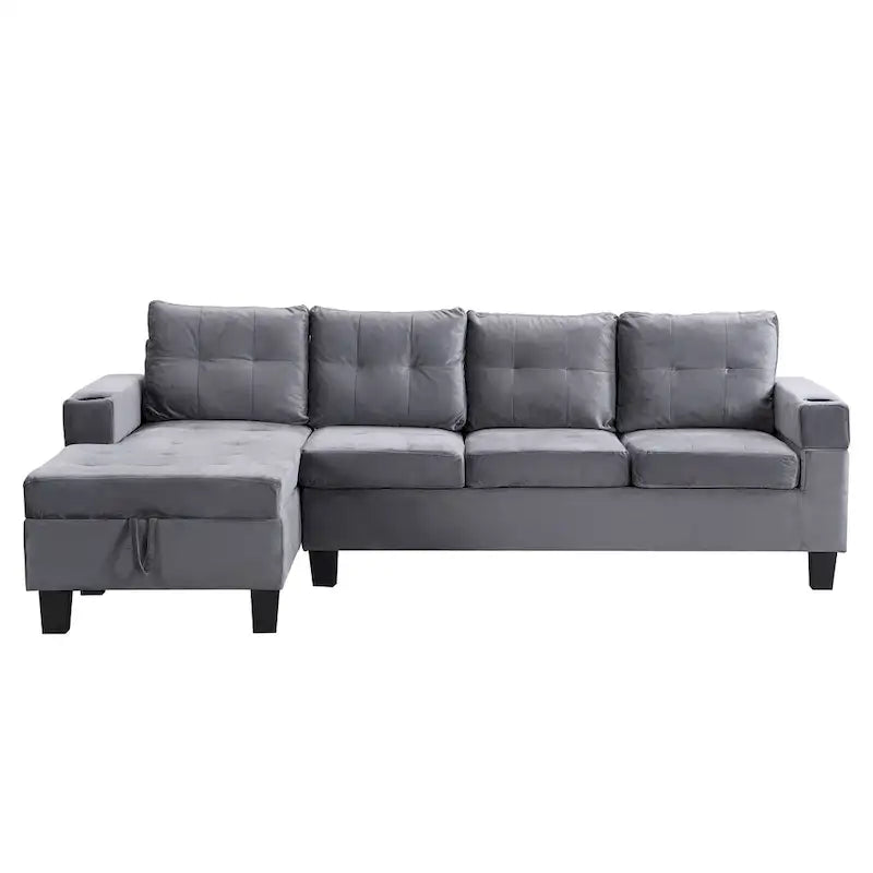 Divano a 4 posti moderno grigio 97,8 con chaise longue contenitore