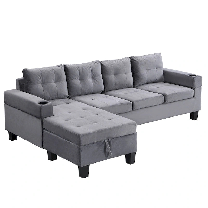 Divano a 4 posti moderno grigio 97,8 con chaise longue contenitore