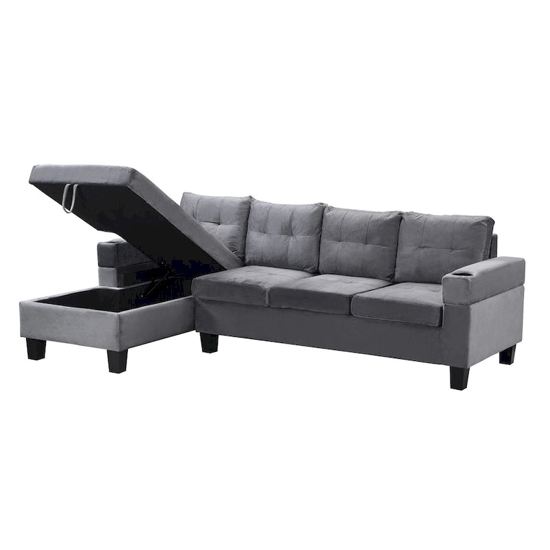 Divano a 4 posti moderno grigio 97,8 con chaise longue contenitore