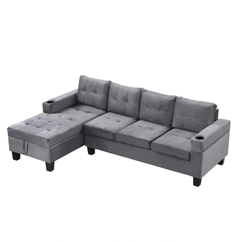 Divano a 4 posti moderno grigio 97,8 con chaise longue contenitore