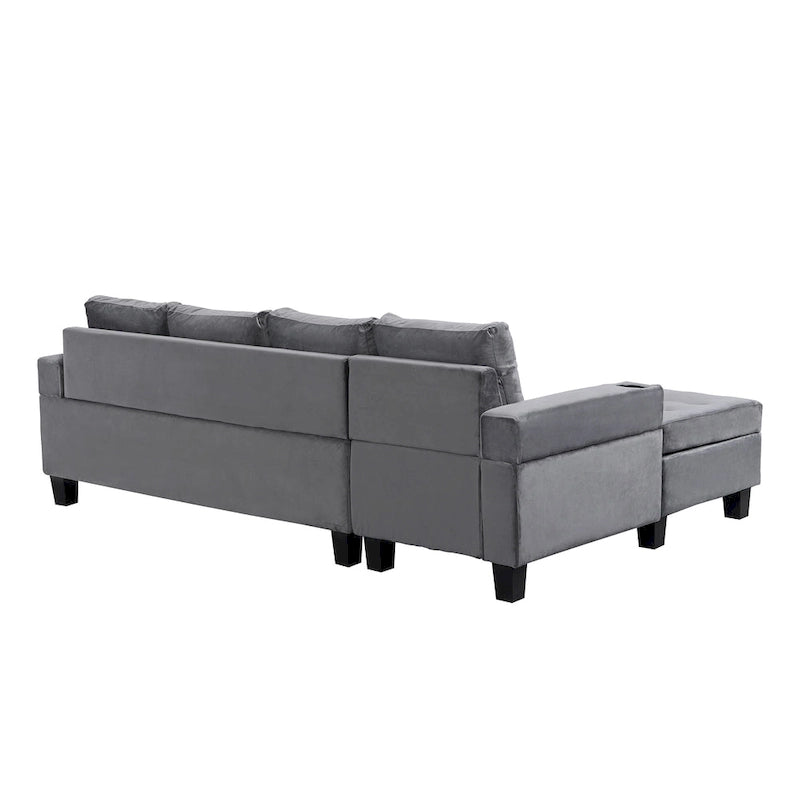 Divano a 4 posti moderno grigio 97,8 con chaise longue contenitore