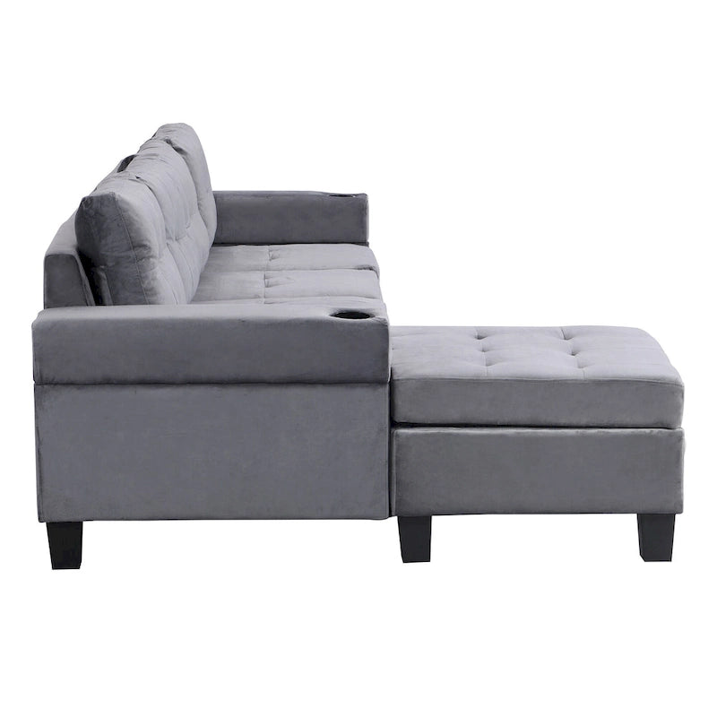 Divano a 4 posti moderno grigio 97,8 con chaise longue contenitore