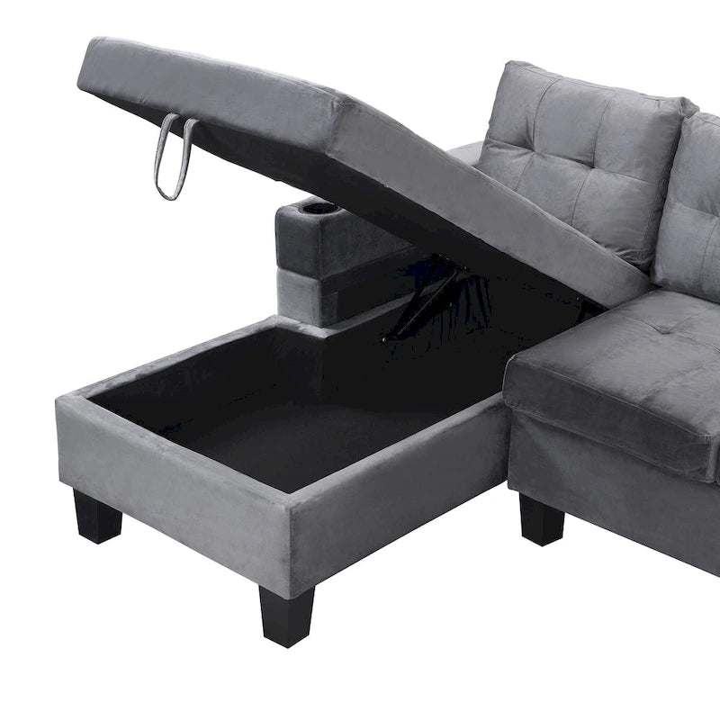 Divano a 4 posti moderno grigio 97,8 con chaise longue contenitore