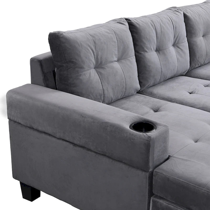 Divano a 4 posti moderno grigio 97,8 con chaise longue contenitore