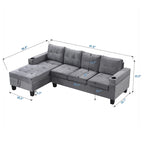 Divano a 4 posti moderno grigio 97,8 con chaise longue contenitore