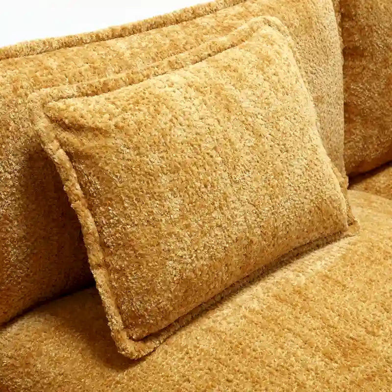 Divano sezionale a L giallo da 112,2 L con 4 posti in moderno tessuto Bouclé con cuscini rimovibili e braccioli staccabili