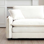 Canapé d'angle modulable convertible 6 places en velours côtelé beige avec 3 poufs et 5 oreillers