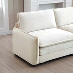 Canapé d'angle modulable convertible 6 places en velours côtelé beige avec 3 poufs et 5 oreillers