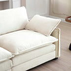 Canapé d'angle modulable convertible 6 places en velours côtelé beige avec 3 poufs et 5 oreillers