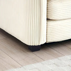 Canapé d'angle modulable convertible 6 places en velours côtelé beige avec 3 poufs et 5 oreillers