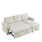 Divano componibile letto a 3 posti reversibile Beige 78.5 con chaise longue contenitore, letto estraibile e tasca laterale