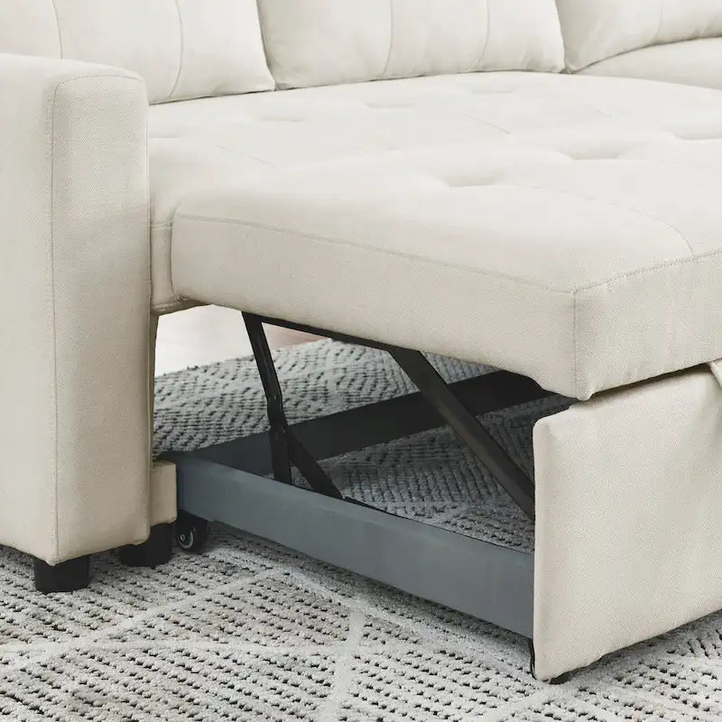 Divano componibile letto a 3 posti reversibile Beige 78.5 con chaise longue contenitore, letto estraibile e tasca laterale