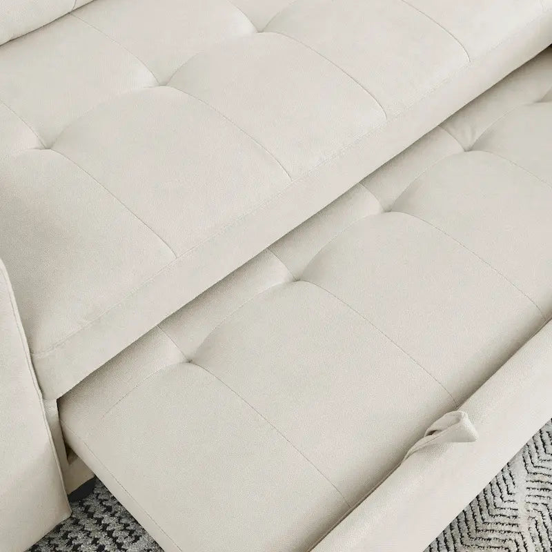 Divano componibile letto a 3 posti reversibile Beige 78.5 con chaise longue contenitore, letto estraibile e tasca laterale