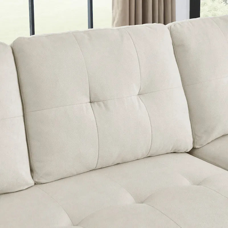Divano componibile letto a 3 posti reversibile Beige 78.5 con chaise longue contenitore, letto estraibile e tasca laterale