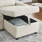 Divano componibile letto a 3 posti reversibile Beige 78.5 con chaise longue contenitore, letto estraibile e tasca laterale