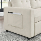 Divano componibile letto a 3 posti reversibile Beige 78.5 con chaise longue contenitore, letto estraibile e tasca laterale