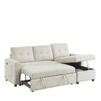 Divano componibile letto a 3 posti reversibile Beige 78.5 con chaise longue contenitore, letto estraibile e tasca laterale