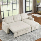 Divano componibile letto a 3 posti reversibile Beige 78.5 con chaise longue contenitore, letto estraibile e tasca laterale