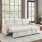 Divano componibile letto a 3 posti reversibile Beige 78.5 con chaise longue contenitore, letto estraibile e tasca laterale