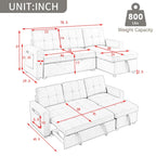 Divano componibile letto a 3 posti reversibile Beige 78.5 con chaise longue contenitore, letto estraibile e tasca laterale
