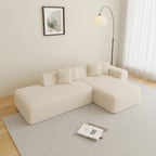 105.51 Divano componibile moderno a L con 5 posti e chaise longue, in morbido tessuto Sherpa "lana d'agnello"