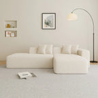 105.51 Divano componibile moderno a L con 5 posti e chaise longue, in morbido tessuto Sherpa "lana d'agnello"