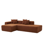 105.51 Divano componibile moderno a L con 5 posti e chaise longue, in morbido tessuto Sherpa "lana d'agnello"