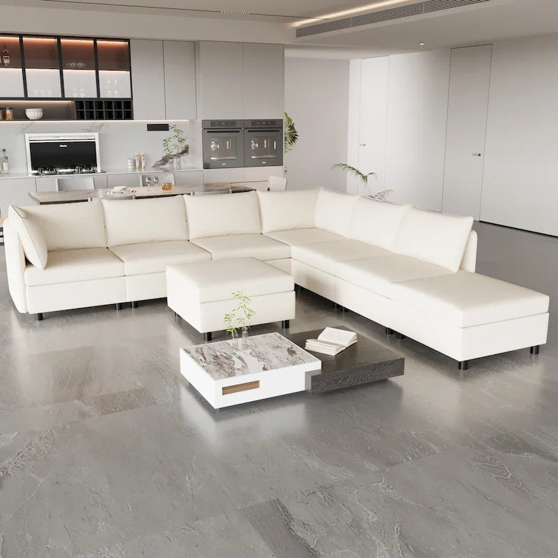 Divano modulare 8 posti trasformabile beige 129 con contenitore