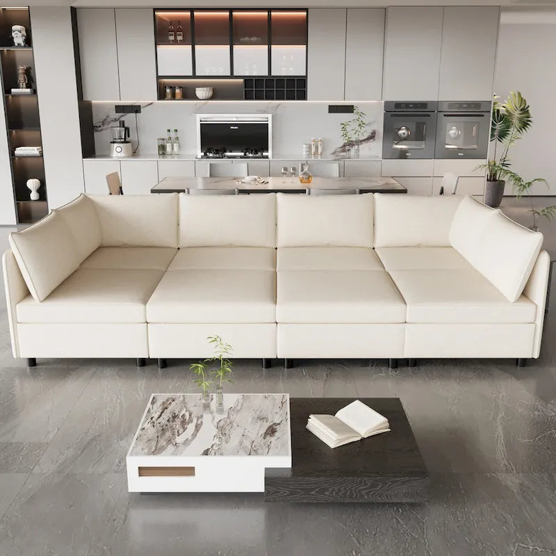 Divano modulare 8 posti trasformabile beige 129 con contenitore